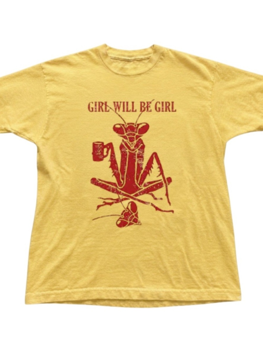 Funny Praying Mantis Coffee Graphic Tee Mustard Yellow Gildan T-Shirt